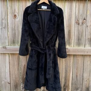 Heartloom Black Faux Fur Belted Coat